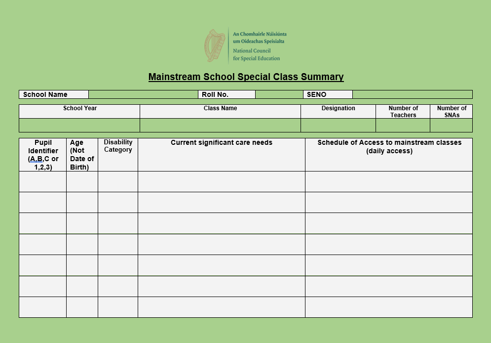 Mainstream School - Special Class Summary IMAGE